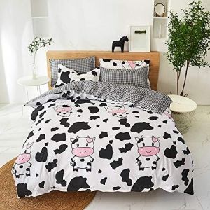 Tianyi-Parure De Lit Pour Fille - 140 X 200 Cm - Motif Vache - Noir Et Blanc - 100 % Microfibre - Housse De Couette Réversible Et Taie D'oreiller 70 X 90 Cm - Pour Enfant Fille - Motif : Vache - Neuf