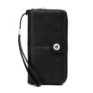 Porte-Feuille - TD&reg; - Simple Long - Cuir - Noir - Double S&eacute;curit&eacute; Zip Bouton &agrave; Pression - Neuf