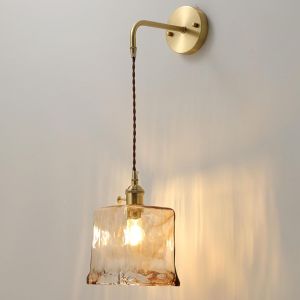 Subzonal-Lampe Murale En Verre Ambre,Appliques Murales Vintage,Luminaire Mural E27(Ampoule Non Incluse),Applique Murale Avec Interrupteur Pour Salon Chevet Hall D'entr&eacute;e (Style C) - Neuf