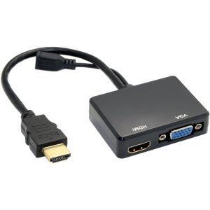 VornixorSarlshop-HD-213 R&eacute;partiteur HDMI vers VGA et HDMI femelle avec adaptateur convertisseur de c&acirc;ble audio vid&eacute;o pour &eacute;cran HDTV PC - Neuf