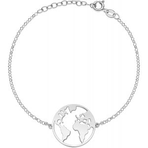 Eryi-® - Bracelet Carte Du Monde Femme En Argent 925 Rhodié Avec Grand Charm Globe - Neuf