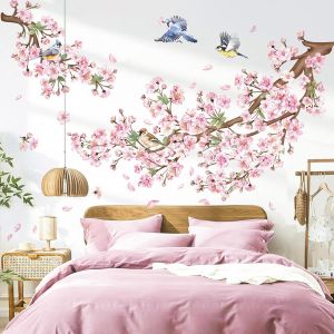 ERYI-Stickers Muraux Fleurs De Cerisier Rose Autocollant Mural Floral Branche Arbre Oiseaux Décoration Murale Chambre Enfants Bébé Salon Tv Mur - Neuf