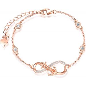Kal-Infinite U Ensemble De Bijoux, Collier, Bracelet Et Boucles D'oreilles En Argent 925, Collier Bracelet Clous D'oreilles Femme Fille, Ensemble De Bijoux De Symbole D'infini Et D'ancre, Orn&eacute; Zircon - Neuf
