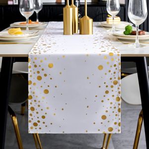 Chemin De Table 183 Cm Blanc Et Doré Chemins De Table Décorations De Table D'anniversaire Nappes Tissu Antidérapant Décoration De Table Pour Hommes Femmes Décoration De Fête D'anniversaire - Neuf