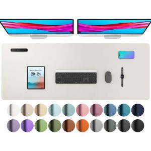 Sous-Main, Tapis De Bureau En Cuir Pu,Tapis De Souris, Protection De Bureau Antid&eacute;rapante,Bloc-Notes De Bureau &Eacute;tanche Pour Le Bureau Et La Maison (122X43Cm,Blanc Cass&eacute;) - Neuf