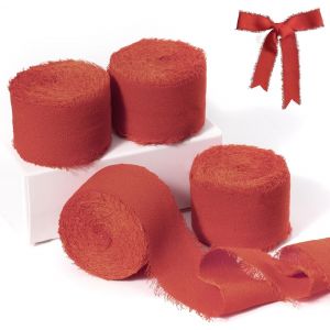 Ruban En Mousseline De Soie Rouge - 18,3 M - 25 Mm Fin - Pour Mariage - Neuf