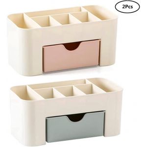 Rose, Bleu - Organiseur De Maquillage 2 Pièces, Trousse De Maquillage, Étui De Rangement De Maquillage, Étui À Cosmétiques, Tiroir De Vanité Pour Bureau, Maquillage, Chambre - Neuf