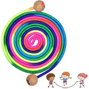 Asfasfq-Corde À Sauter De Qualité Supérieure Pour Enfants, 260 Cm/5 M, Avec Poignée En Bois, Corde À Sauter Réglable Arc-En-Ciel, Pour L'école, Le Sport, Les Activités De Plein Air - Neuf