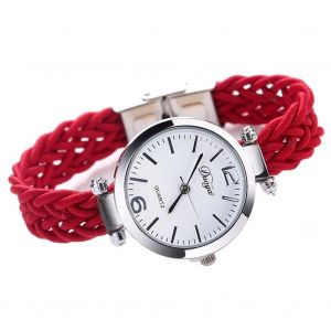 Duoya Femmes Tricot&eacute; Sangle Style Ethnique Bracelet Montre-Bracelet Cha&icirc;ne Robe Montre &Agrave; Quartz (Rouge) - Neuf