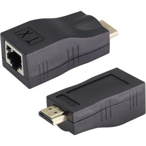 1080P Convertisseur Hdmi M&acirc;le Vers Rj45 Femelle Adaptateur Ethernet R&eacute;seau 4K,R&eacute;p&eacute;teur Hdmi Via Un C&acirc;ble 6/6E,Extension Hdtv Pour Hdtv Ps4 Stb 4K 2K (Noir/2Pi&egrave;ce) - Neuf