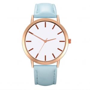 Montre A Quartz Pour Femme, Tendance, Cadran Rond, Bracelet En Cuir, Decontractee, Bleu Clair - Neuf