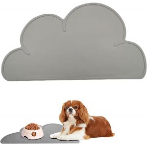 Tapis Gamelle Chien,Tapis Gamelle Chat Et Chien,Tapis De Nourriture Pour Animaux,Tapis De Gamelle En Silicone Imperméable,Forme De Nuage,Gris,48x27cm - Neuf