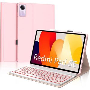 Clavier Xiaomi Redmi Pad SE 11, Clavier éclairage 7 Couleurs, Clavier AZERTY sans Fil Bluetooth Amovible pour Redmi Pad SE 11 Pouces 2023, Rose - Neuf