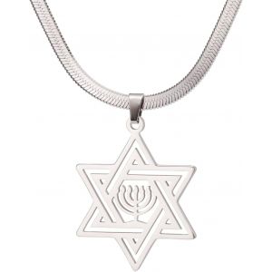 Kal-Collier Étoile De David Pour Femme Étoile Juive Avec Menorah Collier En Acier Inoxydable Hanoukka Pendentif Collier Pour Hommes Israël Bijoux Religieux - Neuf