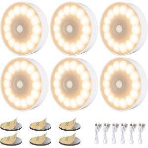 14 Leds 6 Pi&egrave;ce Veilleuse &Agrave; Induction,Veilleuse D&eacute;tecteur De Mouvement,Rechargeable Par Usb,Adsorption Magn&eacute;tique,Pour Armoires,Chambres,Escaliers,Cuisines,Jaune Chaud - Neuf