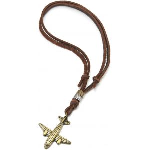 Kal-Unisex Homme Femme Vintage Laiton Vieilli Avion Pendentif Collier - Avec Cordon En Cuir R&eacute;glable - Neuf