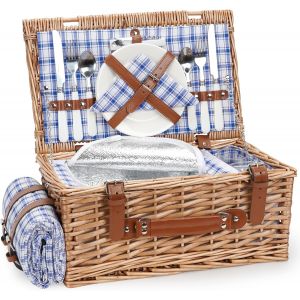Ulteronixshop-Panier De Pique-Nique En Osier Pour 2 Personnes Avec Couverture De Pique-Nique Imperm&eacute;able Et Grand Compartiment Isotherme Pour Pique-Nique, Panier De Pique-Nique Avec Kit De Couverts P - Neuf