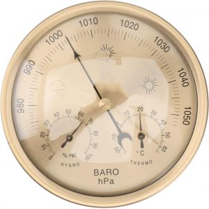 SUBZONAL-Station m&eacute;t&eacute;o analogique 3 en 1 avec barom&egrave;tre, thermom&egrave;tre et hygrom&egrave;tre, construction en alliage d'aluminium et PMMA, cadran de 12,7 cm (5 pouces), finition dor&eacute;e, pour une utilisation int - Neuf