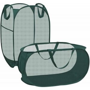 CHECARZHN--NO1-Panier À Linge Pliables,2 Pop-Up Laundry Basket Hamper, Grand Corbeilles De Rangement Avec Poche Latérale - Applicable Au Stockage De Vêtements (Vert) - Neuf