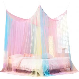 Moustiquaire De Lit,Moustiquaire Exterieur Rectangulaire,Blanc Moustiquaire Ciel De Lit,Lit Double Simple,Moustiquaire Bébé Facile À Installer Pour Lit Bébé (Coloré-4 Porte) - Neuf