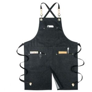 Tabliers de chef pour hommes et femmes avec grandes poches, taille unique (noir), tablier de travail réglable en toile de coton avec dos croisé - Neuf