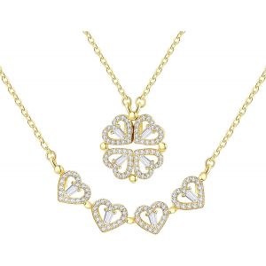 Kales-Collier Femme Collier Pendentif Amovible Tr&egrave;fle &Agrave; Quatre Feuilles Collier Coeur Colier Ras De Cou Femme Meilleurs Cadeaux Pour Les Filles De La Saint-Valentin (Or) - Neuf