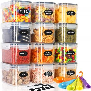 Spwb-0.8l Boite De Rangement Cuisine Lot De 12, Sans Bpa Bocaux Hermetiques Alimentaires En Plastique Scell&eacute;e Avec Couvercle, Pour Stocker Les Cereales, P&acirc;tes, Farine - Neuf
