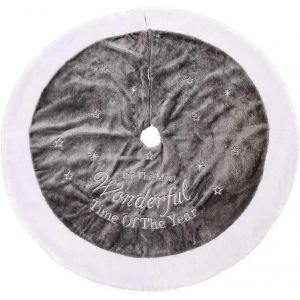 Jupe de sapin de No&euml;l en peluche brod&eacute;e, 122 cm, grise - Neuf