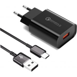 Chargeur Charge Rapide Type C avec C&acirc;ble USB C 2M pour Samsung Galaxy S21 S20 S10 S9 S8 A04S A14 A15 A25 A34 A55, Xiaomi, Redmi, Huawei, Quick Charge 3.0 Adaptateur Prise USB Chargeur Telephone - Neuf