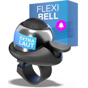 Sonnette De V&eacute;lo Flexibell En Noir - Sonnette De V&eacute;lo Rotative &Agrave; 360&deg; Jusqu'&agrave; 100 Db | Sonnette De V&eacute;lo &Eacute;tanche Et Inoxydable | Convient &Agrave; Tous Les Types De Guidon - Neuf
