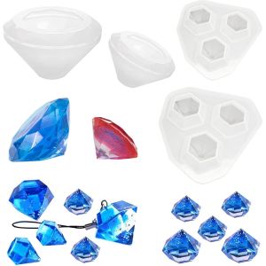 4 Pcs Moules En R&eacute;sine &Agrave; Diamants Moules En Silicone De R&eacute;sine, Silicone Moules Bijoux R&eacute;sine Pour Les Bijoux, Pendentifs Et Objets Artisanaux - Neuf