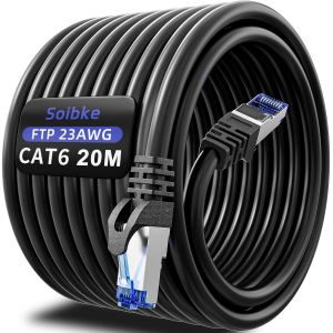 Cable Ethernet 20m Cat 6, Cable Rj45 20m Blind&iquest;&iquest; Haute Vitesse Cable Reseau Gigabit Ext&iquest;&iquest;rieur Imperm&iquest;&iquest;able Cable LAN FTP 23AWG Noir Cable Internet pour Routeur Switch Modem PS5/4-1000Mbps Cable - Neuf