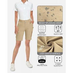 Léger Shorts Cargo Femme Été Taille Elastique Pantalons Court Taille Haute Fermeture Éclair Pour Randonnée Golf Loisir Safari Avec Poches Zippées - Neuf