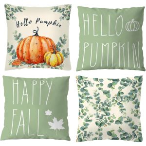 Cauc-Lot De 4 Housses De Coussin D'automne 45 X 45 Cm - D&eacute;coration D'automne - Citrouille - En Lin - D&eacute;coration D'automne - Pour Chambre &Agrave; Coucher, Salon, Canap&eacute; - 45 X 45 Cm - Neuf