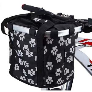 Panier De Vélo (Fleur Noire). Panier De Guidon Amovible, Panier Avant En Toile, Panier En Aluminium Pour Animaux De Compagnie, Pour Randonnées, Pique-Niques, Courses Et Petits Animaux. - Neuf