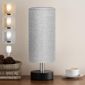 Kalanka-Lampe De Chevet, Petite Lampe De Table À Cordon Moderne Avec Abat-Jour En Lin Gris Et Base Noire Pour Chambre Salon D'enfant Bureau(Ampoule Non Incluse) - Neuf
