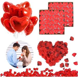 ERYI-Décoration Romantique, Deco St Valentin Rouge, 1000 Pétale De Rose, 50 Bougies En Forme De Coeur, 10 Ballons Coeur Rouges Pour Saint Valentin D'Anniversaire Déco Fiançailles Et Mariage - Neuf