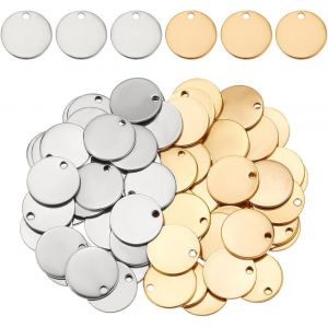 Kal-Pcs Breloques En Acier Inoxydable304, 15mm Breloques Rondes Plates Pendentifs D'étiquette D'estampage Vierges Breloques En Métal Pour La Bijoux Bracelets Boucles D'oreilles Colliers - Neuf