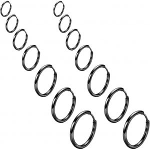 7 Paires Boucles D`Oreilles Anneau Homme Femme, Boucles A'oreilles En Acier Homme Femme Inoxydable, Petit Ensemble De Boucles D'oreilles Cr&eacute;oles Noires, Boucles D'oreilles, Piercin[Bou9240055] - Neuf