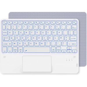 Clavier avec Pav&iquest;&iquest; Tactile, Clavier sans Fil Bluetooth 10 Pouces avec R&iquest;&iquest;tro&iquest;&iquest;clairage, [AZERTY] Clavier L&iquest;&iquest;ger Fin pour iPad, iPad Pro/Air, Android Samsung, Xiaomi, Huawei, Lenovo Tablette, Blanc - Neuf