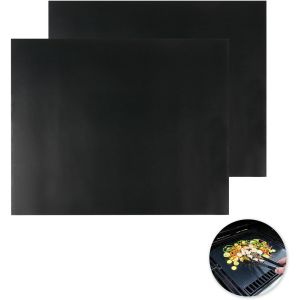 AYUHR-2 Pièces Tapis de Cuisson Barbecue, Tapis Grille Barbecue, 40x50 cm pour Four et Barbecue, Feuilles de Cuisson Réutilisables Antiadhésives, Résistantes à la Chaleur jusqu'à 260°C pour Fours - Neuf
