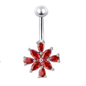 Piercing De Nombril En Acier Inoxydable Avec Fleur En Zircon (Rouge) - Neuf