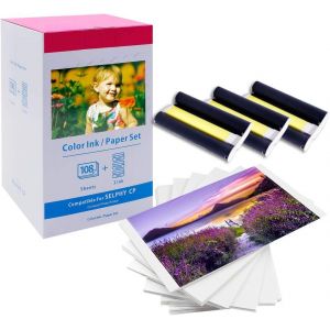 Rechange Pour Canon Selphy Cp1500 Cartouche Et Papier, Rp-108 Rp-108In 10 X 15 Cm Papier Brillant, Pour Selphy Cp1500 Cp1300 Cp1200 Cp1000 Cp910 Cp820, 108 Papier Photo Et 2 Cartouche D'Encre - Neuf