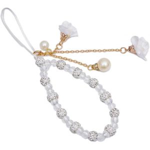 Kal-Chaîne De Téléphone Portable Avec Strass Et Fleurs - Pendentif Pour Téléphone Portable - Blanc - Neuf