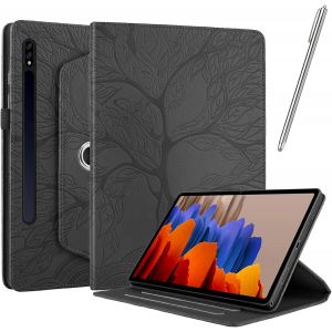 Naeryut-Coque Pour Samsung Galaxy Tab S9 2023/ S8 2022/ S7 2020 11 Pouce,Étui Cuir Pu Housse De Protection Flip Avec [Stylet] Fonction Support Antichoc Étui Rotatif À 360°-Noir - Neuf