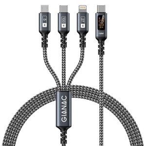 Dda-100w Câble Usb C Vers Câble Multi Usb [1.2m] 3 En1 Usb Câble Vec Écran Led Charge Rapide Chargeur Usb Avec Micro Usb Type C Lightning Connecteur Pour Samsung;Macbook Pro/Air;Ipad Pro;Iphone;Huawe - Neuf