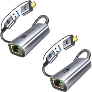 Adaptateur Usb Ethernet, 1Gbps Adaptateur Ethernet Usb, 2-En-1 Adaptateur Usb 3.0 Et Usb-C Vers Rj45 Réseau Lan, Compatible Avec Macbook Pro, Ipad Pro, Iphone 15, Surface, Windows - 2 Paquet[Z2615] - Neuf