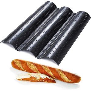 Plaque De Cuisson Pour 3 Baguettes, Plaque À Baguette Avec Revêtement Antiadhésif De Qualité Supérieure, Moule À Pain Avec Bonne Conduction Thermique, Moule À Baguette 38 X 24,5 Cm - Neuf