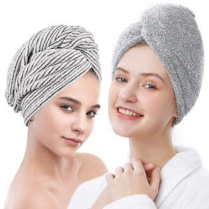 Lot De 2 Serviettes Pour Cheveux En Bambou, Turban De Douche En Microfibre Avec Boutons, Serviettes Ultra-Absorbantes &Agrave; S&eacute;chage Rapide Pour Cheveux Longs, &Eacute;pais Et Boucl&eacute;s. - Neuf