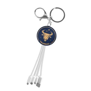 C&acirc;ble USB 3-en-1 Micro-USB / USB-C / Lightning design Porte-Cl&eacute;s Taureau YELLO KOKO Blanc - Neuf